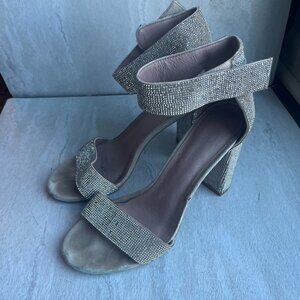 ** Jeffrey Campbell Kassidy Glitter Jeweled Block Heel Sandals 8